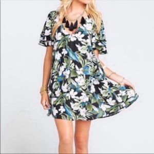 Show Me Your MuMu Black Floral V-Neck Mini Dress